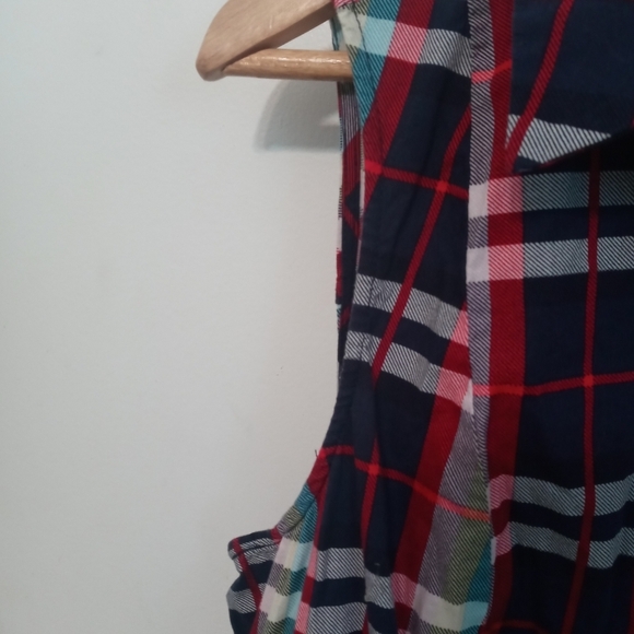 Torrid 2 Sleeveless Pullover Navy blue Red Plaid collared Shirt Dress w Belt - Picture 4 of 7